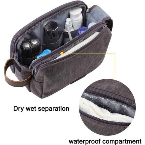 Toiletry Bag for Men, Canvas Travel Toiletry Organizer Dopp Kit Water-resistant - Picture 3 of 7